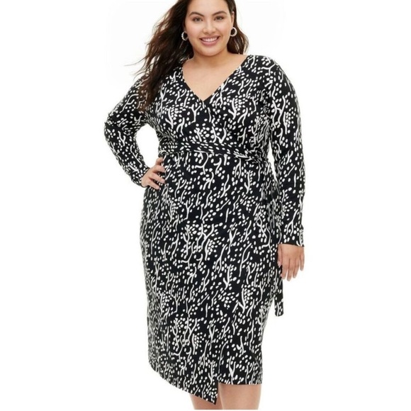 Women's Long Sleeve Midi Sea Spots Black Wrap Dress - DVF XXL - Picture 1 of 3